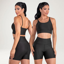 Conjunto Fitness Feminino Top Alça e Short Com Bolso Cintura Alta Treino Academia