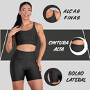Conjunto Fitness Feminino Top Alça e Short Com Bolso Cintura Alta Treino Academia