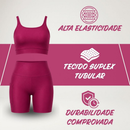 Conjunto Fitness Feminino Top Alça e Short Com Bolso Cintura Alta Treino Academia