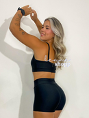 Conjunto Academia Fitness Short e Top Cintura Alta Moda Fitness LISOS