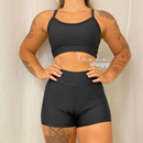 Conjunto Academia Fitness Short e Top Cintura Alta Moda Fitness LISOS