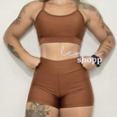 Conjunto Academia Fitness Short e Top Cintura Alta Moda Fitness LISOS