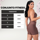 Conjunto Fitness Feminino Top Alça e Short Com Bolso Cintura Alta Treino Academia