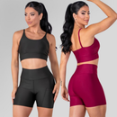 Conjunto Fitness Feminino Top Alça e Short Com Bolso Cintura Alta Treino Academia