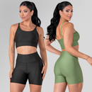 Conjunto Fitness Feminino Top Alça e Short Com Bolso Cintura Alta Treino Academia