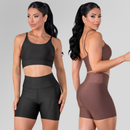 Conjunto Fitness Feminino Top Alça e Short Com Bolso Cintura Alta Treino Academia